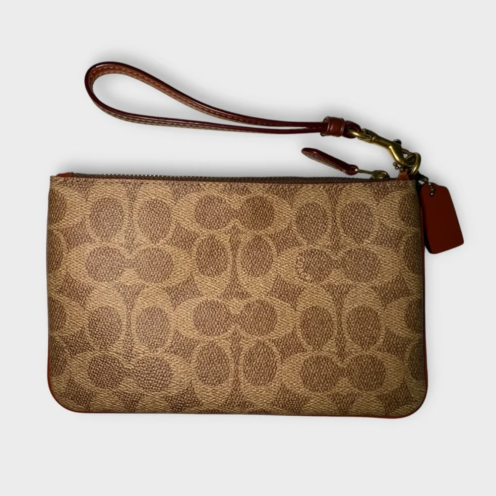 EUC Coach Holiday Rexy Ski Signature Brown Wristlet with Green Dinosaur Design - Picture 3 of 7